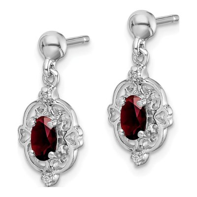 Sterling Silver Garnet & Diamond Dangle Earrings – view 3