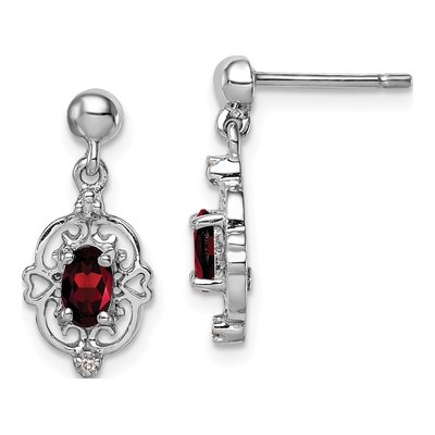 Sterling Silver Garnet & Diamond Dangle Earrings