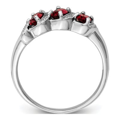 Sterling Silver Garnet & Diamond 3-Stone Ring – view 3