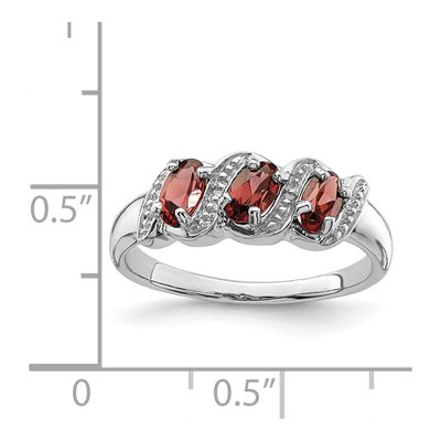 Sterling Silver Garnet & Diamond 3-Stone Ring – view 5