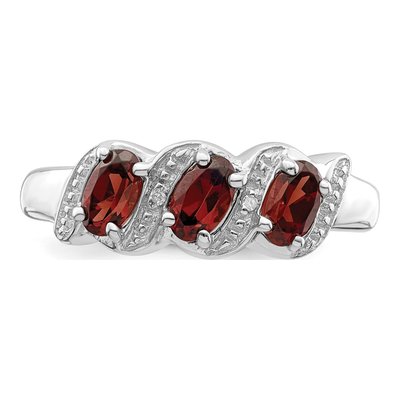 Sterling Silver Garnet & Diamond 3-Stone Ring – view 6
