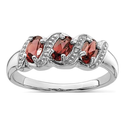 Sterling Silver Garnet & Diamond 3-Stone Ring