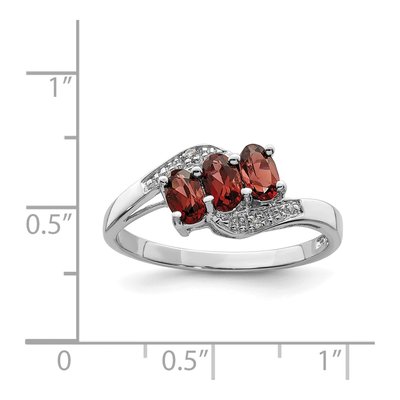Sterling Silver Garnet & Diamond 3-Stone Ring – view 4