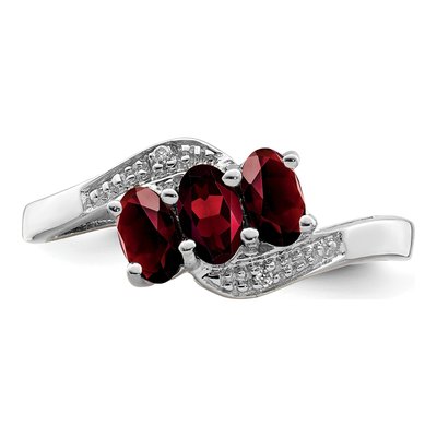 Sterling Silver Garnet & Diamond 3-Stone Ring – view 6