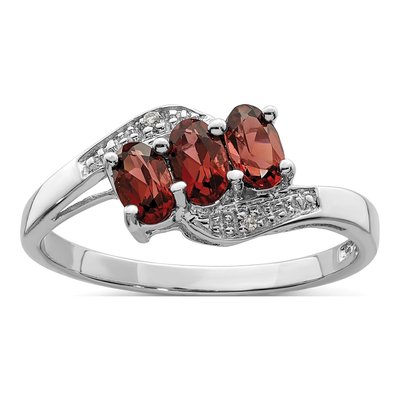Sterling Silver Garnet & Diamond 3-Stone Ring