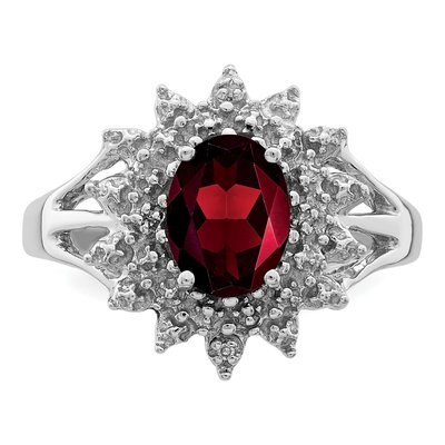 Sterling Silver Garnet & Diamond Oval Ring – view 6