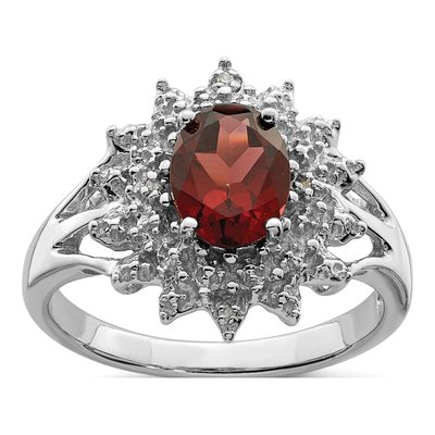 Sterling Silver Garnet & Diamond Oval Ring