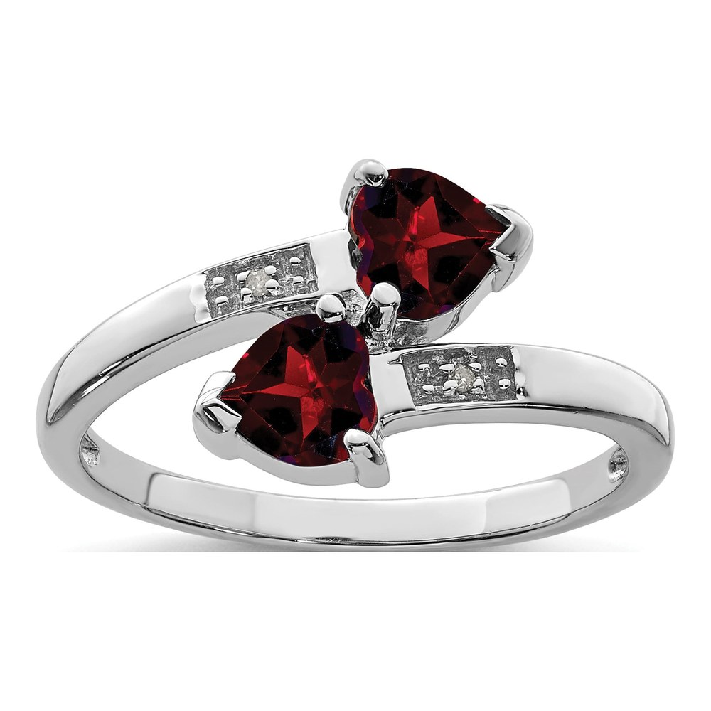 Sterling Silver Garnet & Diamond Heart Ring