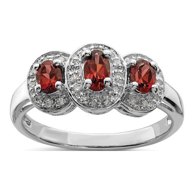 Sterling Silver 1/15 ct tw Garnet & Diamond 3-Stone Ring