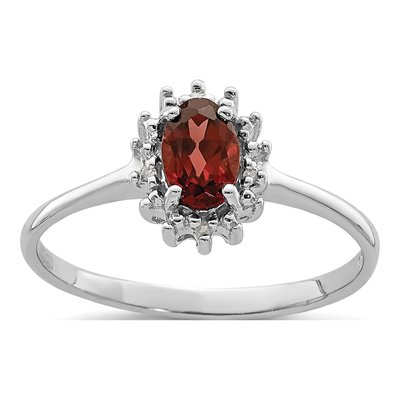 Sterling Silver Garnet & Diamond Ring