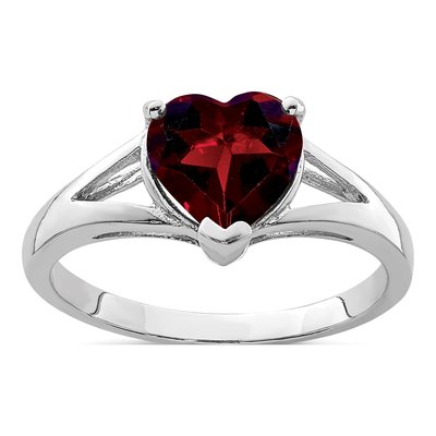 Sterling Silver Garnet & Diamond Heart Ring