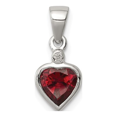 Sterling Silver Garnet & Diamond Heart Pendant