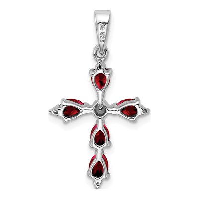 Sterling Silver Garnet & Diamond Pear Cross Pendant – view 5