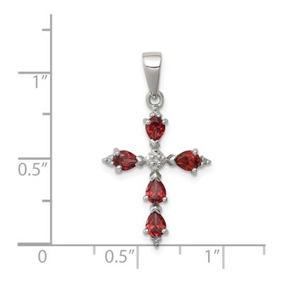 Sterling Silver Garnet & Diamond Pear Cross Pendant – view 6