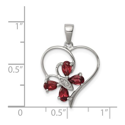 Sterling Silver Garnet & Diamond Butterfly Heart Pendant – view 4