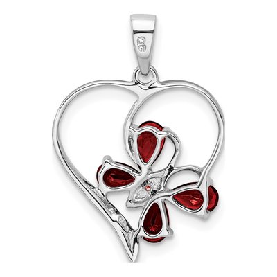 Sterling Silver Garnet & Diamond Butterfly Heart Pendant – view 5