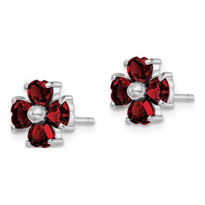 Sterling Silver Heart Garnet Flower Stud Earrings – view 3