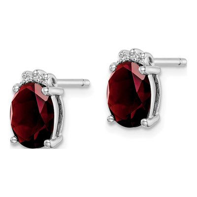 Sterling Silver Garnet & Diamond Oval Stud Earrings – view 3