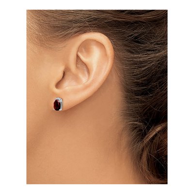 Sterling Silver Garnet & Diamond Oval Stud Earrings – view 4