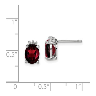 Sterling Silver Garnet & Diamond Oval Stud Earrings – view 5