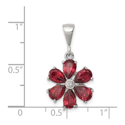 Sterling Silver Garnet & Diamond Flower Pendant – view 4