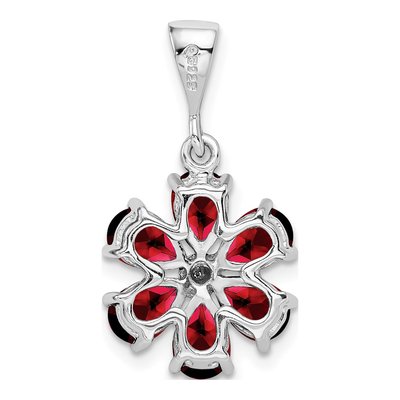 Sterling Silver Garnet & Diamond Flower Pendant – view 5