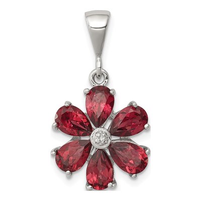 Sterling Silver Garnet & Diamond Flower Pendant
