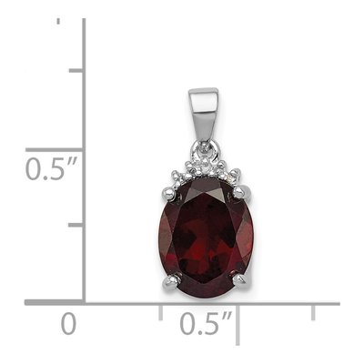 Sterling Silver Garnet & Diamond Oval Pendant – view 4