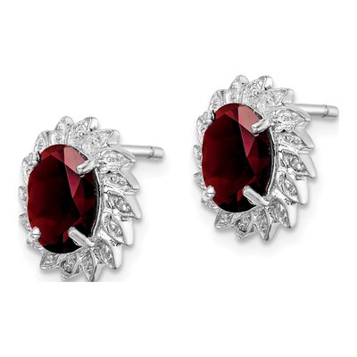 Sterling Silver Oval Garnet & Diamond Stud Earrings – view 3