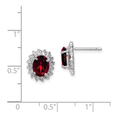Sterling Silver Oval Garnet & Diamond Stud Earrings – view 5