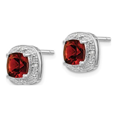 Sterling Silver Cushion Garnet & Diamond Stud Earrings – view 3