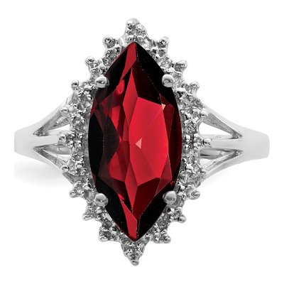 Sterling Silver Garnet & Diamond Marquise Ring – view 7