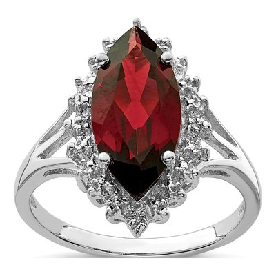 Sterling Silver Garnet & Diamond Marquise Ring