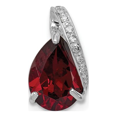 Sterling Silver Garnet & Diamond Pear Pendant