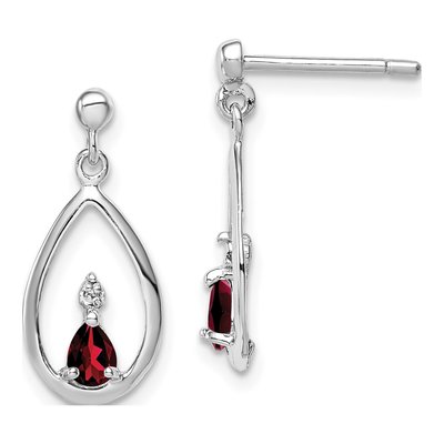 Sterling Silver Garnet & Diamond Dangle Earrings
