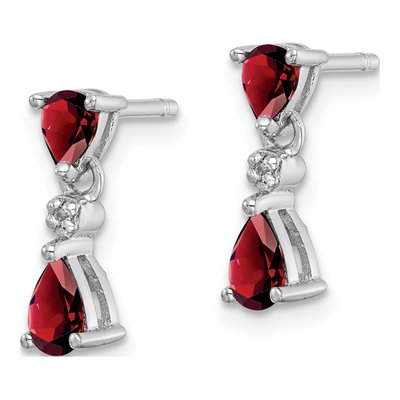 Sterling Silver Garnet & Diamond Pear Dangle Earrings – view 3