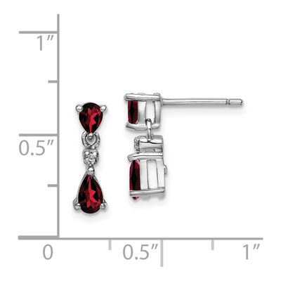 Sterling Silver Garnet & Diamond Pear Dangle Earrings – view 5