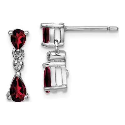 Sterling Silver Garnet & Diamond Pear Dangle Earrings