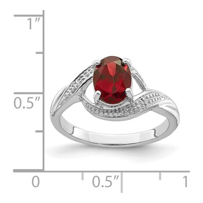 Sterling Silver Garnet & Diamond Oval Ring – view 4