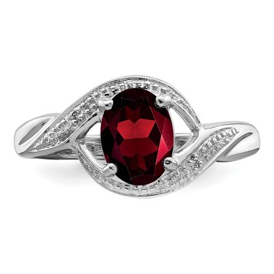 Sterling Silver Garnet & Diamond Oval Ring – view 6