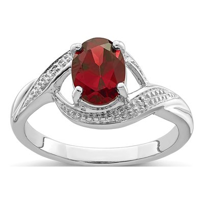 Sterling Silver Garnet & Diamond Oval Ring