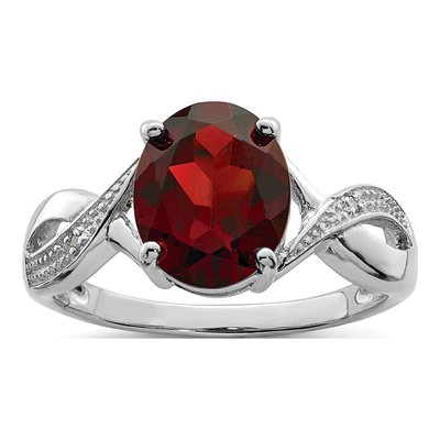 Sterling Silver Garnet & Diamond Ring