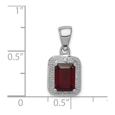 Sterling Silver Garnet & Diamond Emerald-Cut Pendant – view 4