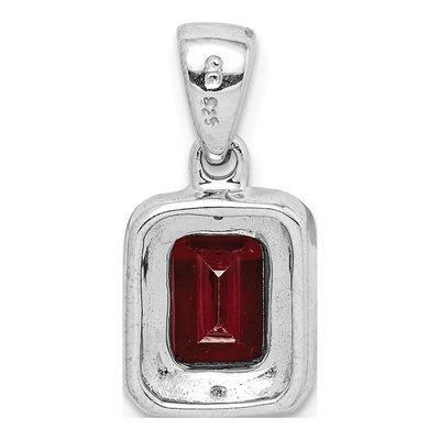 Sterling Silver Garnet & Diamond Emerald-Cut Pendant – view 5
