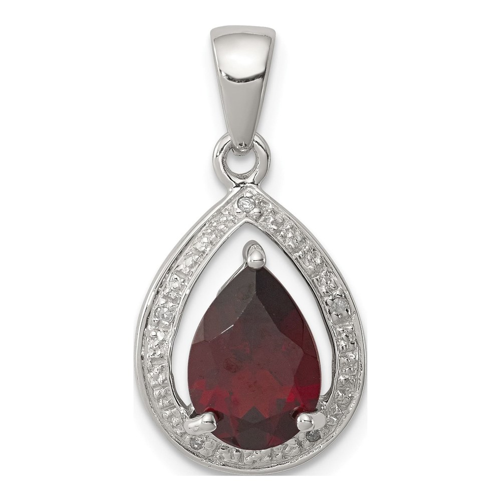 Sterling Silver Garnet & Diamond Pendant