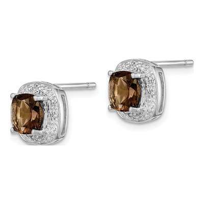 Sterling Silver Cushion Smoky Quartz & Diamond Stud Earrings – view 3