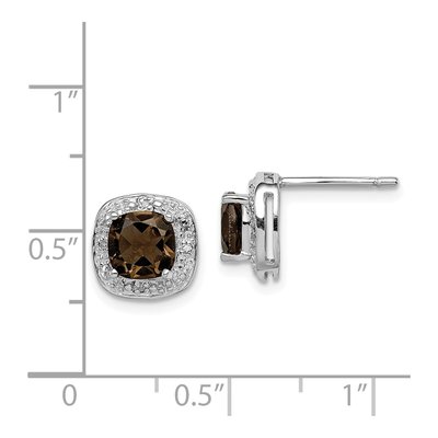 Sterling Silver Cushion Smoky Quartz & Diamond Stud Earrings – view 5