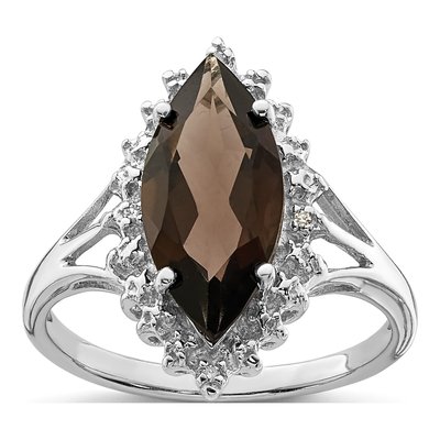 Sterling Silver Smoky Quartz & Diamond Ring