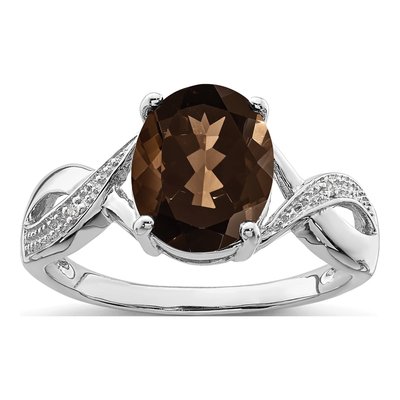 Sterling Silver Smoky Quartz & Diamond Ring