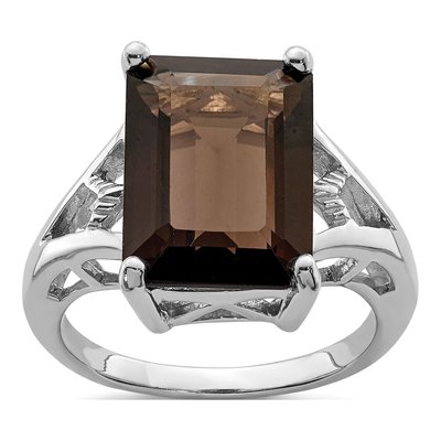 Sterling Silver Smoky Quartz & Diamond Ring